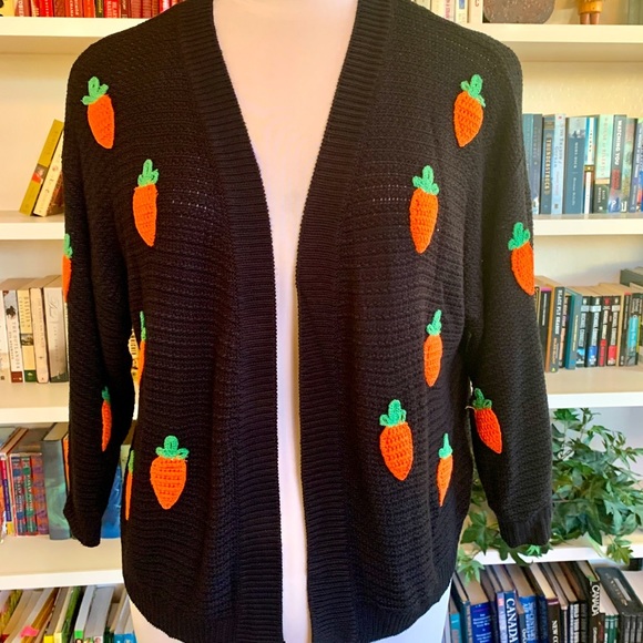 Pepa Loves Sweaters - Pepaloves for ModCloth open front carrot embroidered cardigan, size L
